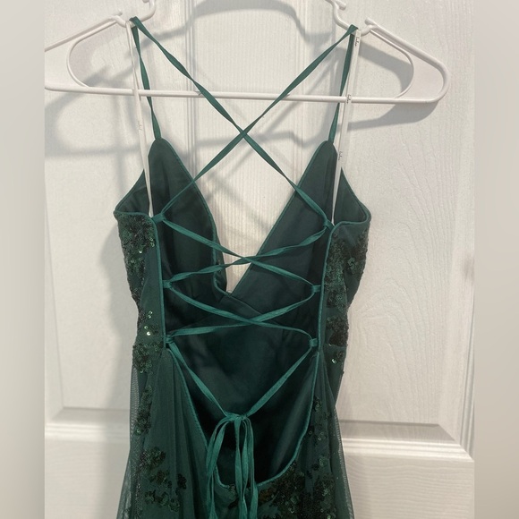 Lulu’s Valhalla Forest Green Sequin Lace-Up Maxi Dress Size Large - Picture 10 of 16